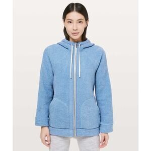 Lululemon So Sherpa Hooded Jacket Blu Sz 12 Heathered Lunar Eclipse Blue W4ATOS